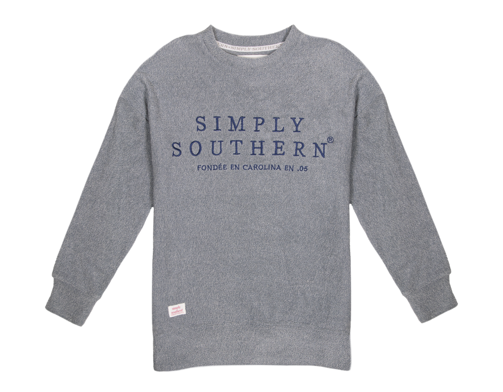 Simply Southern Denim Terry Pullover Soft Crew Sweatshirt - SimplyCuteTees