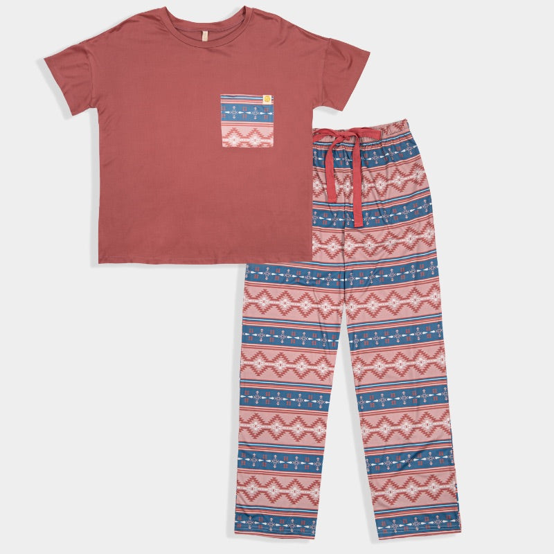Simply Southern Aztec Maroon PJ Pants &amp; T-Shirt Set