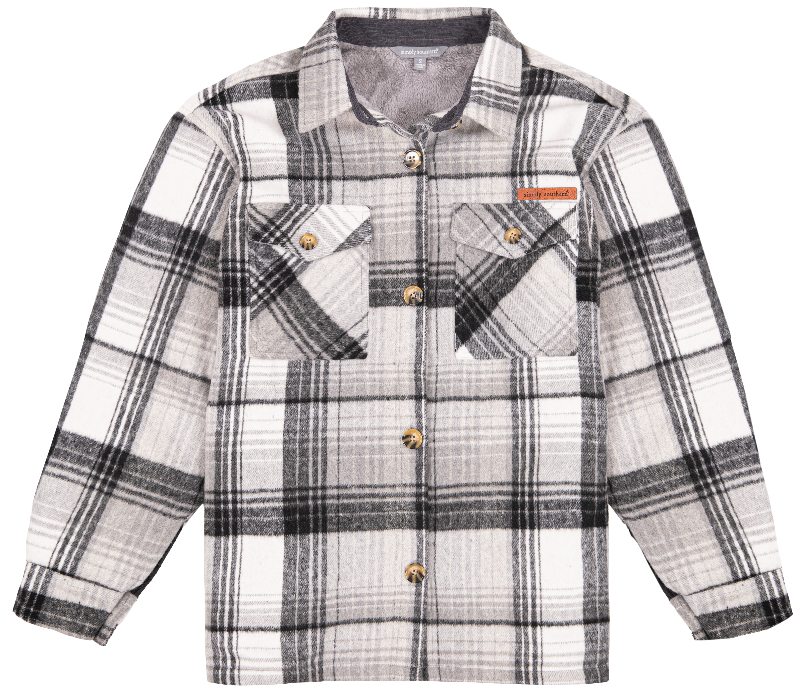 Simply Southern Gray Plaid Sherpa Lined Sweater Jacket Shacket