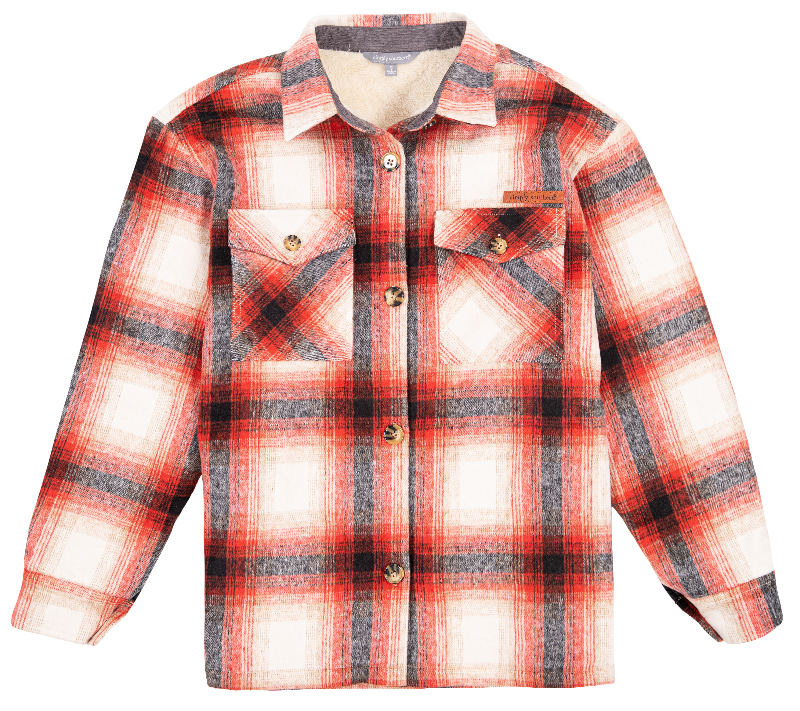 Simply Southern Red Plaid Sherpa Sweater Jacket Shacket