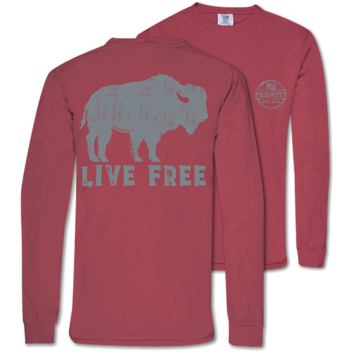 SALE Couture Priority Live Free Buffalo Comfort Colors Unisex Long Sleeve T-Shirt - SimplyCuteTees