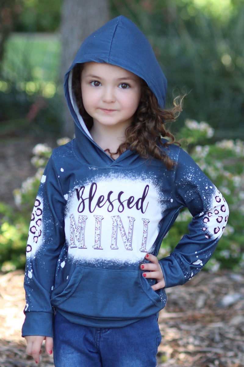 Mommy &amp; Me Baby Youth Blessed Mama &amp; Mini Leopard Long Sleeve Bleach Dye Hoodie T Shirt