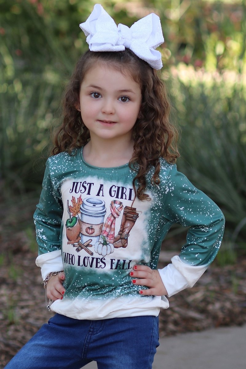 Mommy &amp; Me Baby Youth Just a Girl Who Loves Fall Long Sleeve Bleach Dye T Shirt