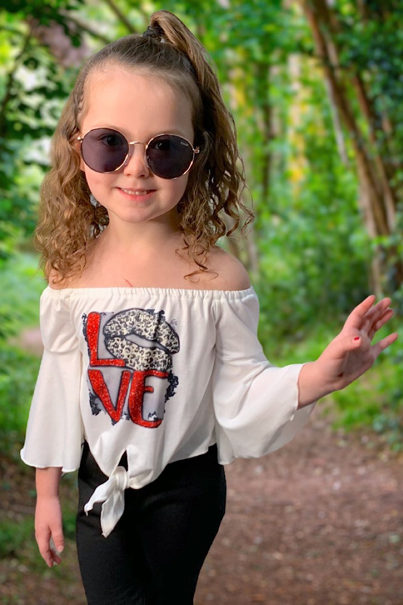 Love Leopard Lips Knot Top with Bell Sleeves Valentines Day Shirt - SimplyCuteTees