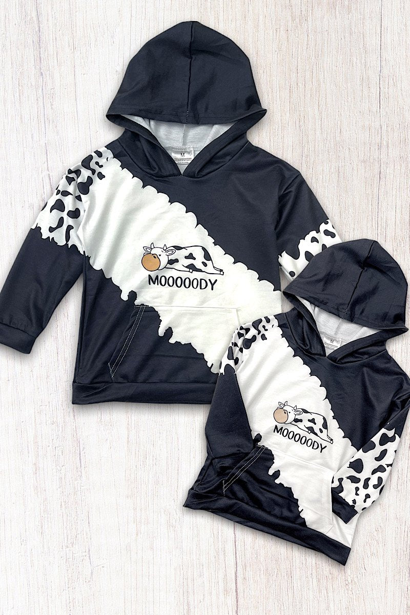 Mommy &amp; Me Baby Youth Moody Cow Sweatshirt Sweater Hoodie - SimplyCuteTees