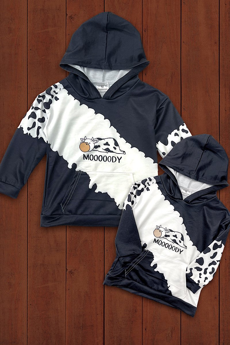 Mommy &amp; Me Baby Youth Moody Cow Sweatshirt Sweater Hoodie - SimplyCuteTees