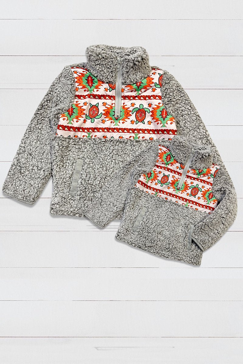 SALE Mommy &amp; Me Baby Youth Aztec Turtle Printed Sherpa Jacket Sweater - SimplyCuteTees