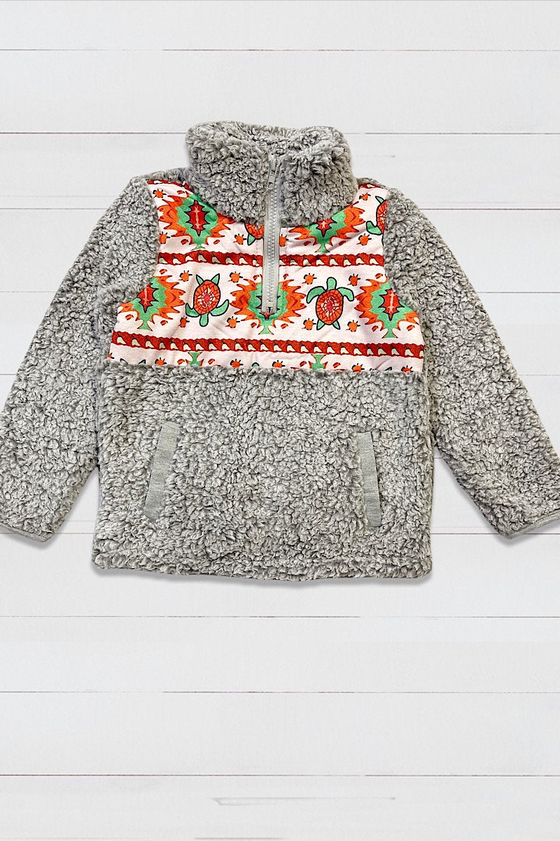 SALE Mommy &amp; Me Baby Youth Aztec Turtle Printed Sherpa Jacket Sweater - SimplyCuteTees