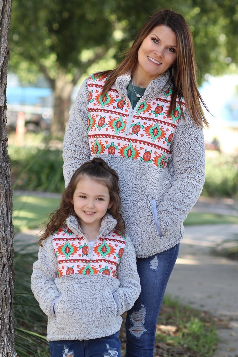 SALE Mommy &amp; Me Baby Youth Aztec Turtle Printed Sherpa Jacket Sweater - SimplyCuteTees