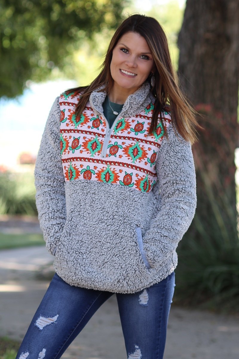 SALE Mommy &amp; Me Baby Youth Aztec Turtle Printed Sherpa Jacket Sweater - SimplyCuteTees