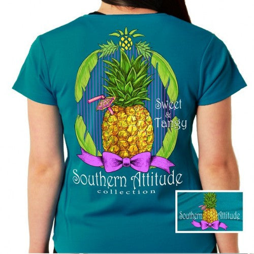 Southern Attitude Preppy Sweet &amp; Tangy Pineapple Sapphire T-Shirt