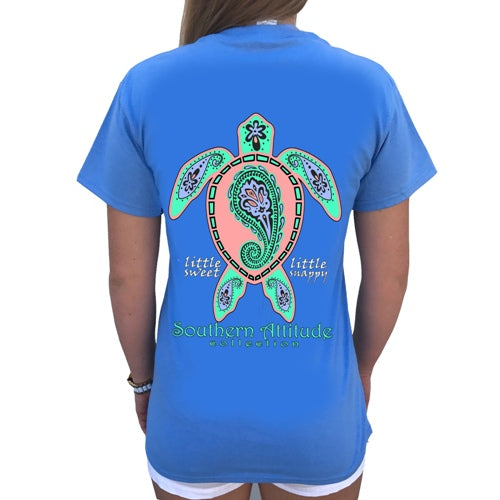 Southern Attitude Preppy Paisley Turtle Light Carolina Blue T-Shirt - SimplyCuteTees