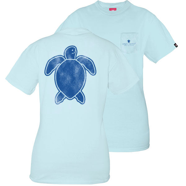 SALE Simply Southern Preppy Washed Logo Ice Blue Pocket Save The Turtles Collection T-Shirt - SimplyCuteTees