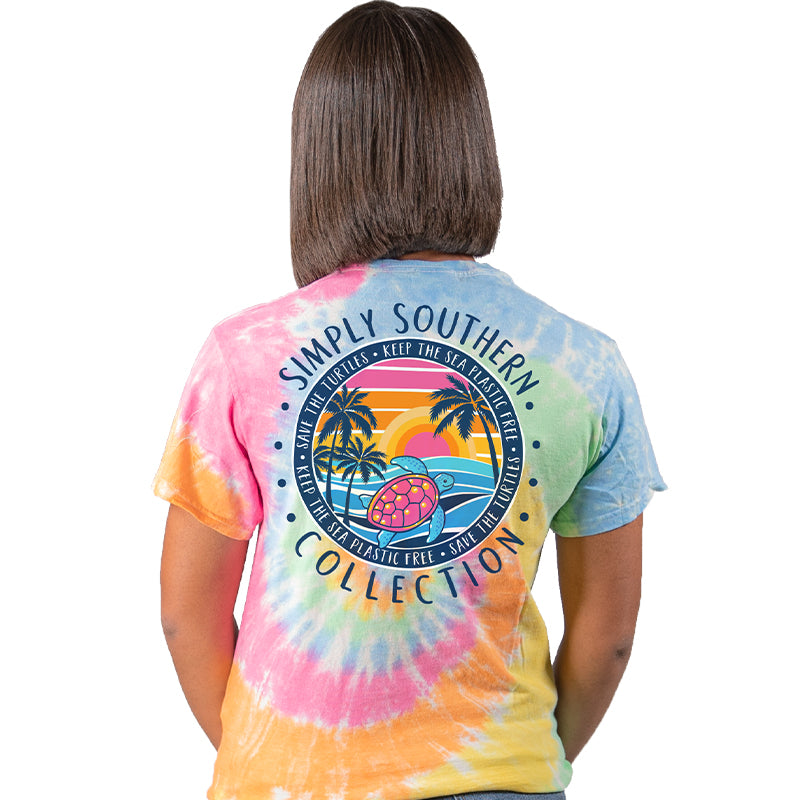 SALE Simply Southern Preppy Save The Turtles Plastic Free Tie Dye Turtle T-Shirt