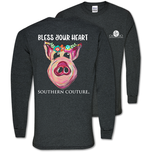Southern Couture Classic Bless Your Heart Pig Long Sleeve T-Shirt - SimplyCuteTees