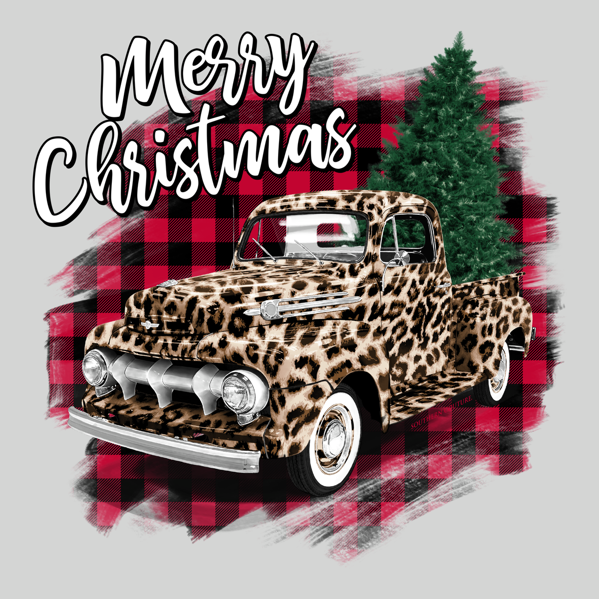 Southern Couture Christmas Leopard Truck Raglan Long Sleeve T-Shirt - SimplyCuteTees