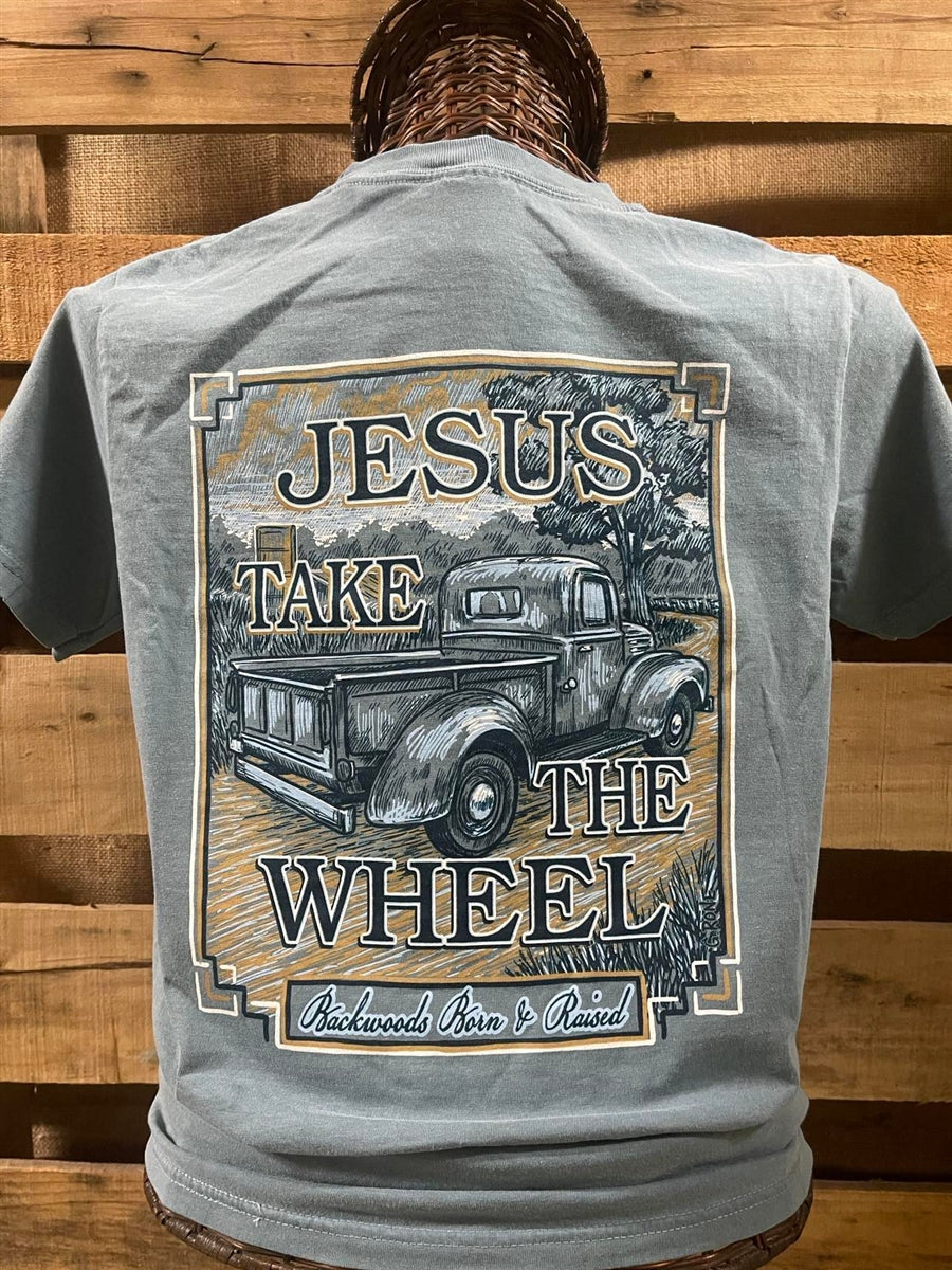 Backwoods Born &amp; Raised Jesus Wheel Comfort Colors Unisex T-Shirt