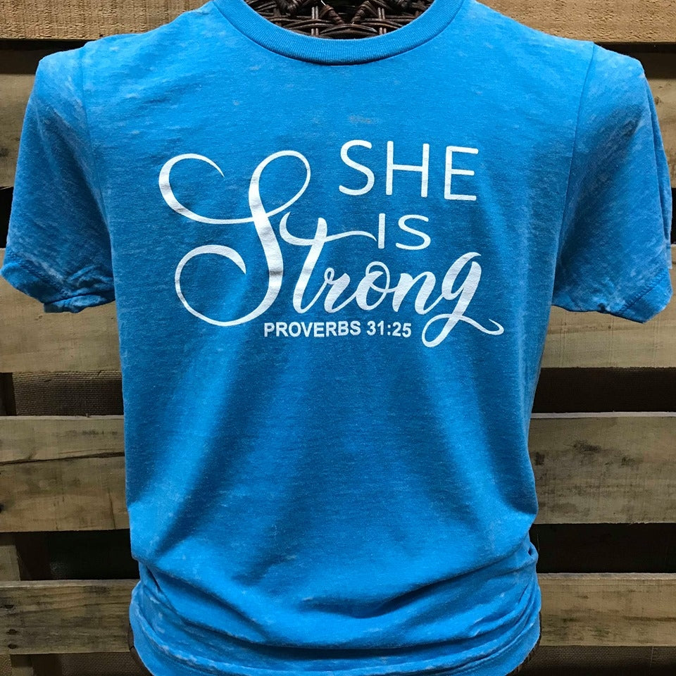Southern Chics Apparel She is Strong Proverbs 31:25 Canvas Girlie Bright T Shirt - SimplyCuteTees
