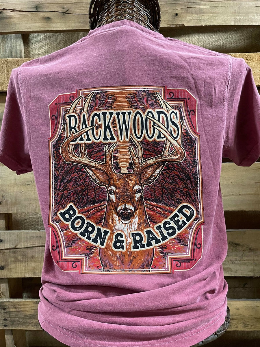 Backwoods Born &amp; Raised Deer Comfort Colors Unisex Bright T Shirt - SimplyCuteTees