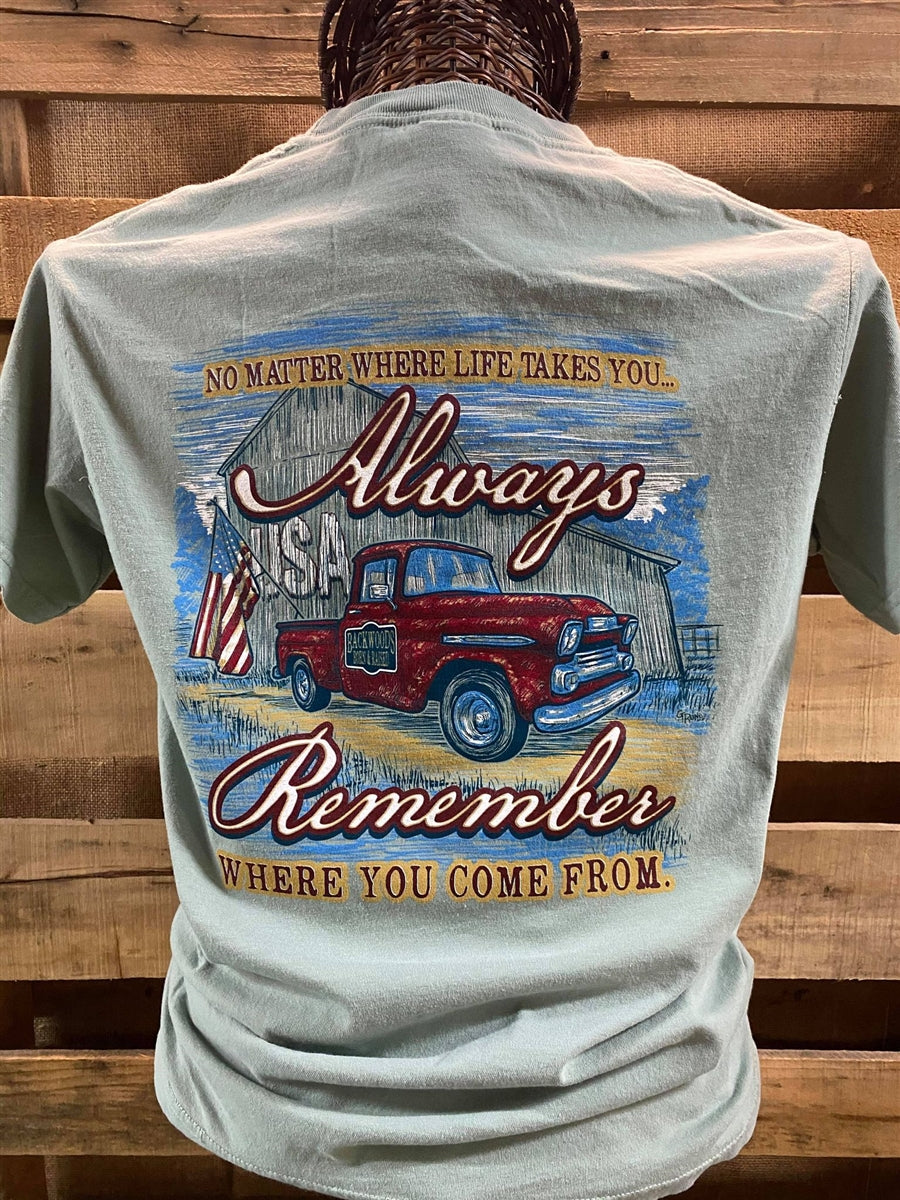 Backwoods Born &amp; Raised Always Remember Where You Come From Comfort Colors Bright Unisex T Shirt