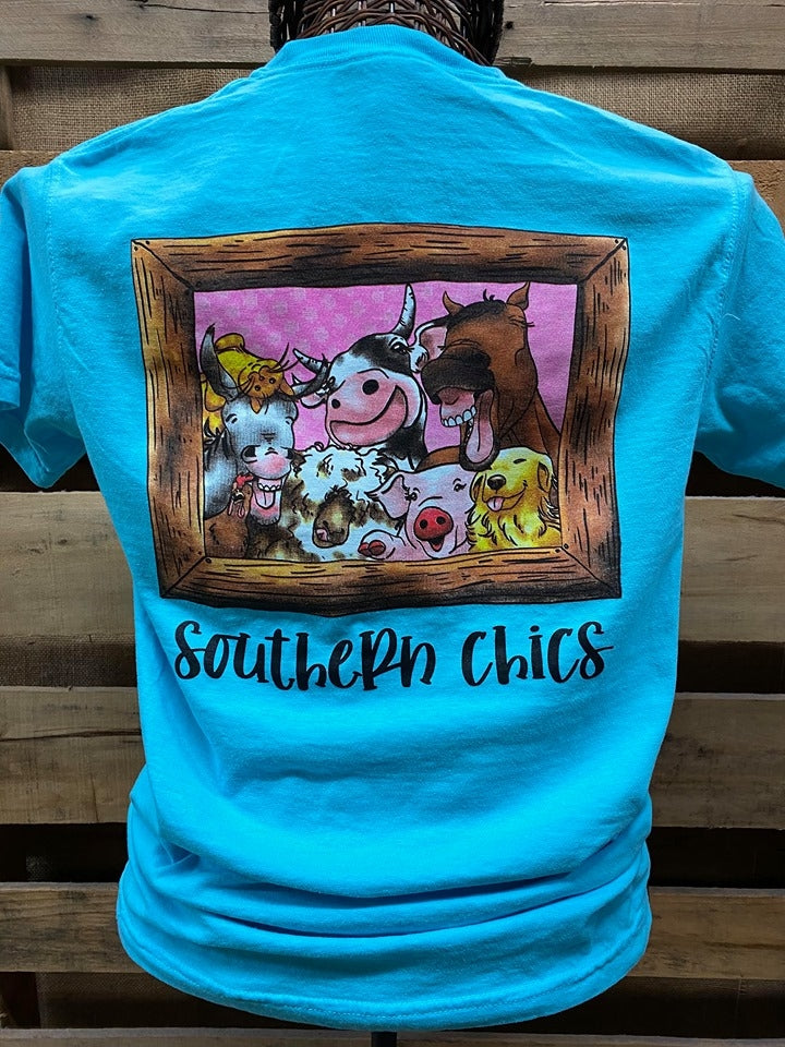 Southern Chics Farm Family Animals Pig Horse Cow  T-Shirt