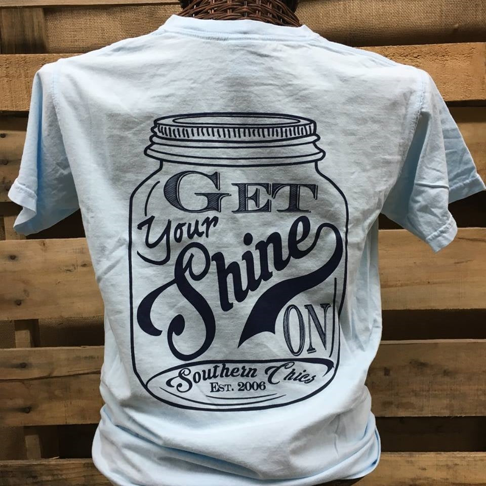 Southern Chics  Get Your Shine On Mason Jar Moonshine Girlie Bright T Shirt - SimplyCuteTees