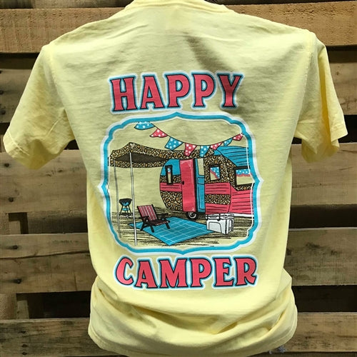 SALE Southern Chics Happy Camper Leopard Comfort Colors Bright T Shirt - SimplyCuteTees