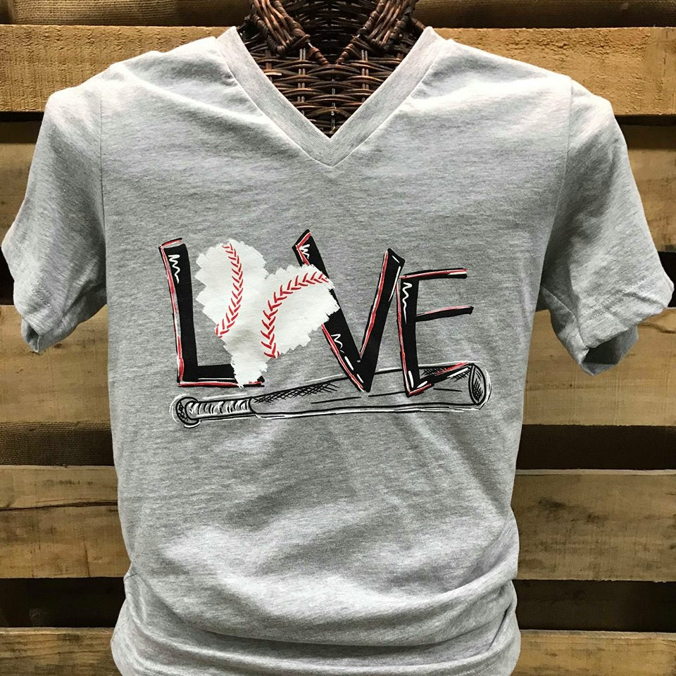 Southern Chics Apparel Love Baseball Canvas Girlie V-Neck Bright T Shirt - SimplyCuteTees