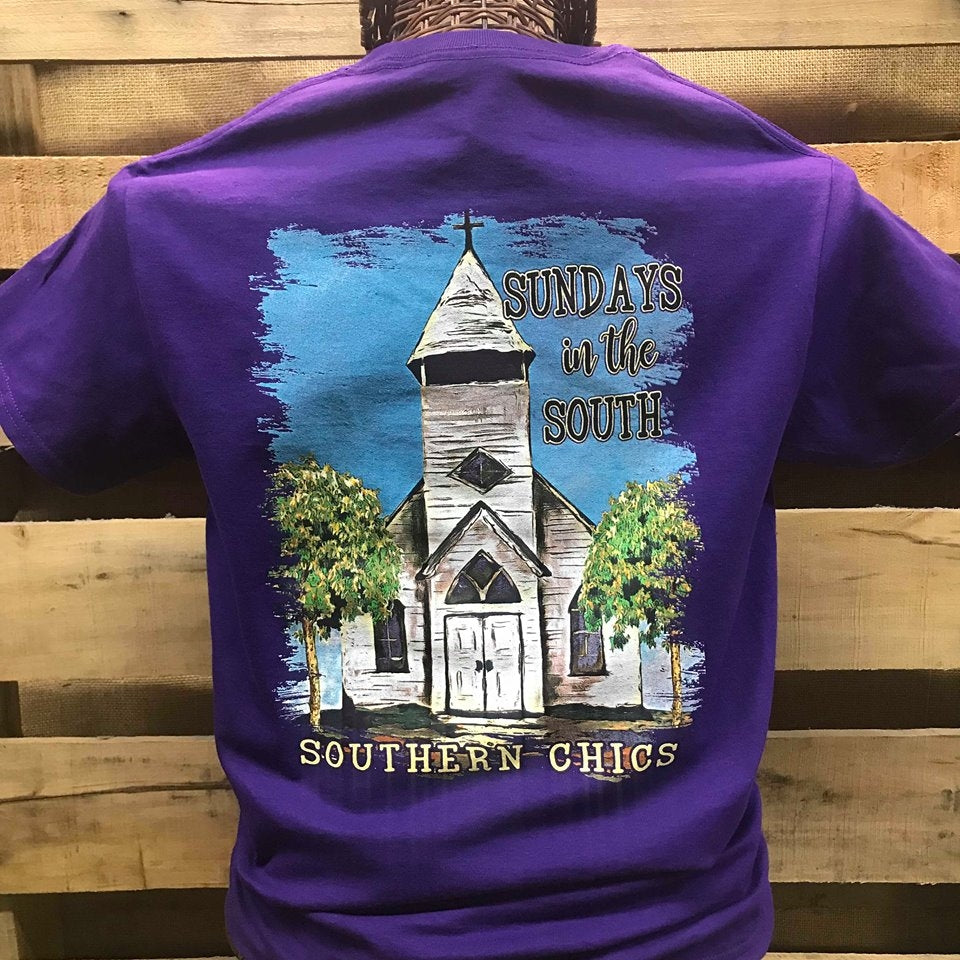 Southern Chics Sundays in the South Church Christian Girlie Bright T Shirt - SimplyCuteTees