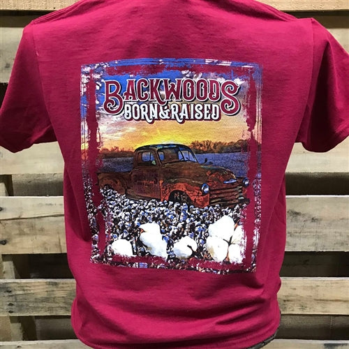 Backwoods Born & Raised Country Truck in Cotton Field Unisex Bright T Shirt - SimplyCuteTees