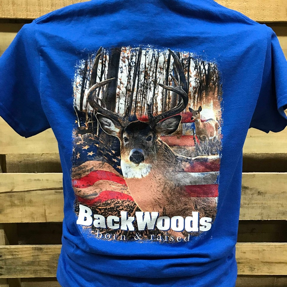 Backwoods USA American Flag Deer Buck Unisex T Shirt - SimplyCuteTees