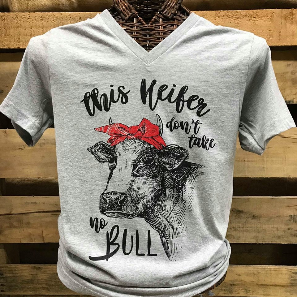 Southern Chics Apparel This Heifer Don't Take No Bull Canvas Girlie V-Neck Bright T Shirt - SimplyCuteTees