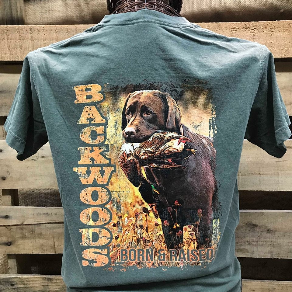 Backwoods Born &amp; Raised Country Brown Lab Duck Hunt Unisex Bright T Shirt - SimplyCuteTees