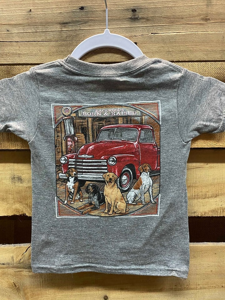 Backwoods Born &amp; Raised Dogs Truck Unisex Toddler Youth T Shirt