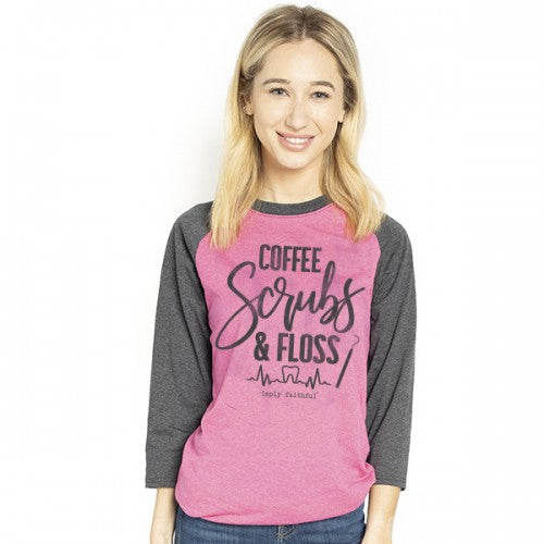 SALE Simply Faithful By Simply Southern Coffee Scrubs And Floss Dentist CDA DDS DMD Dental Assistant Long Sleeve T-Shirt - SimplyCuteTees