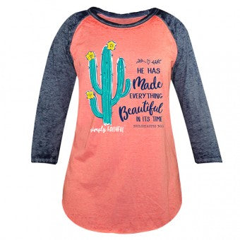 SALE Simply Faithful By Simply Southern He Has Made Everything Beautiful Cactus Long Sleeve T-Shirt