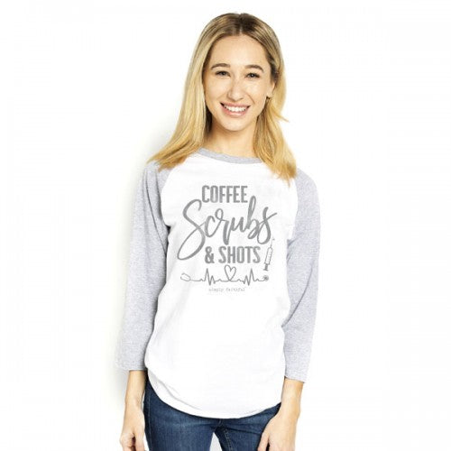 Simply Faithful By Simply Southern Coffee Scrubs And Shots Nurse CNA LPN RN Long Sleeve T-Shirt - SimplyCuteTees