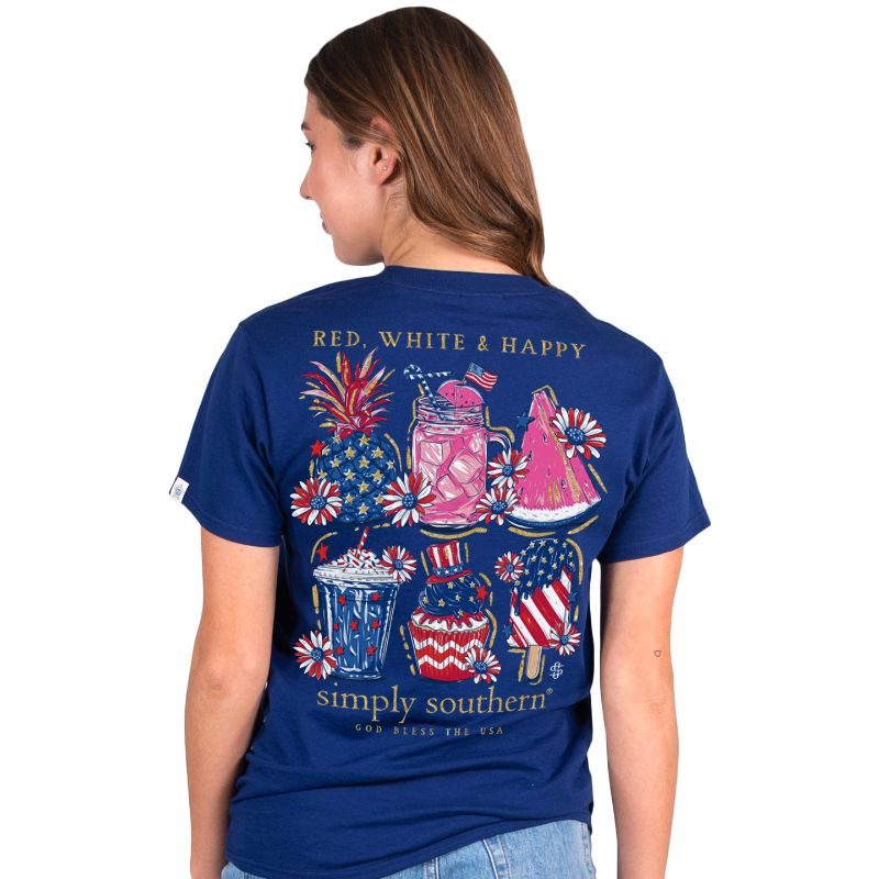 SALE Simply Southern Red White Happy USA T-Shirt