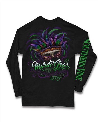 Southern Vine Mardi Gras All About the Beads Long Sleeve Girlie Bright T-Shirt - SimplyCuteTees