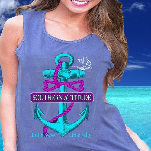 SALE Southern Attitude Preppy Salty Anchor Bow Tank Top