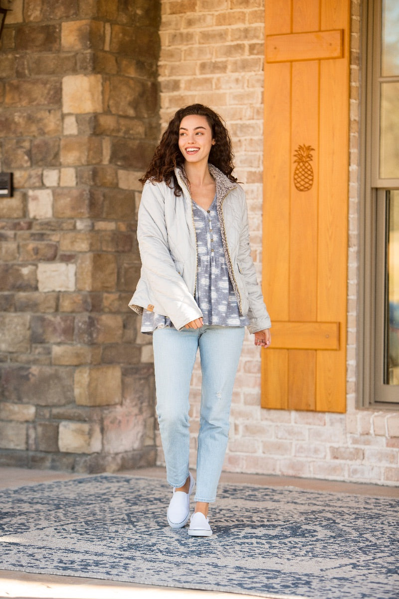 SALE Simply Southern Grey Reversible Sherpa Shacket Jacket