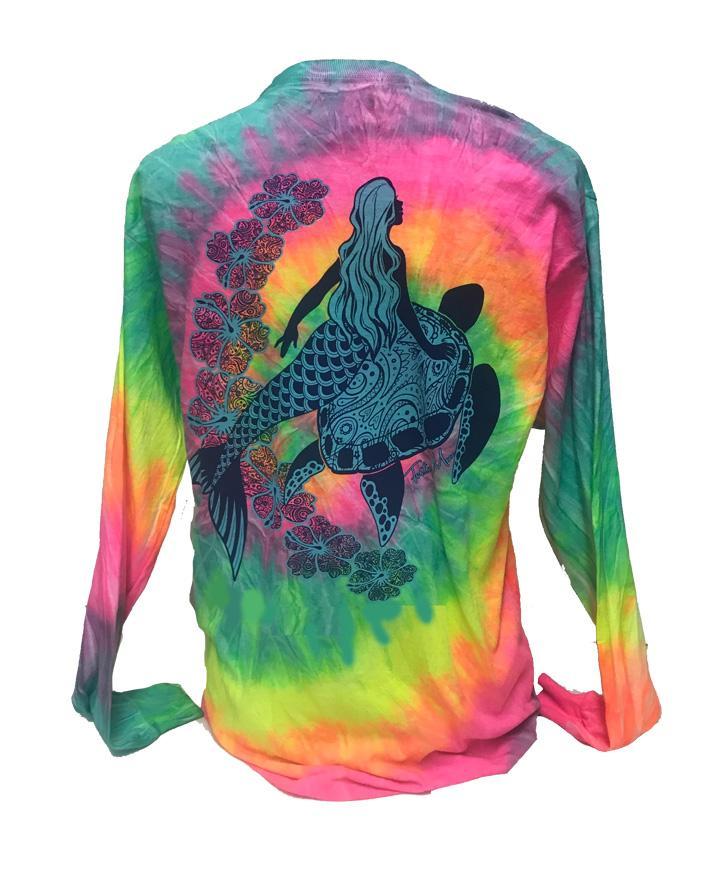 Southern Attitude Tortuga Moon Mermaid Turtle Tie Dye Long Sleeve T-Shirt