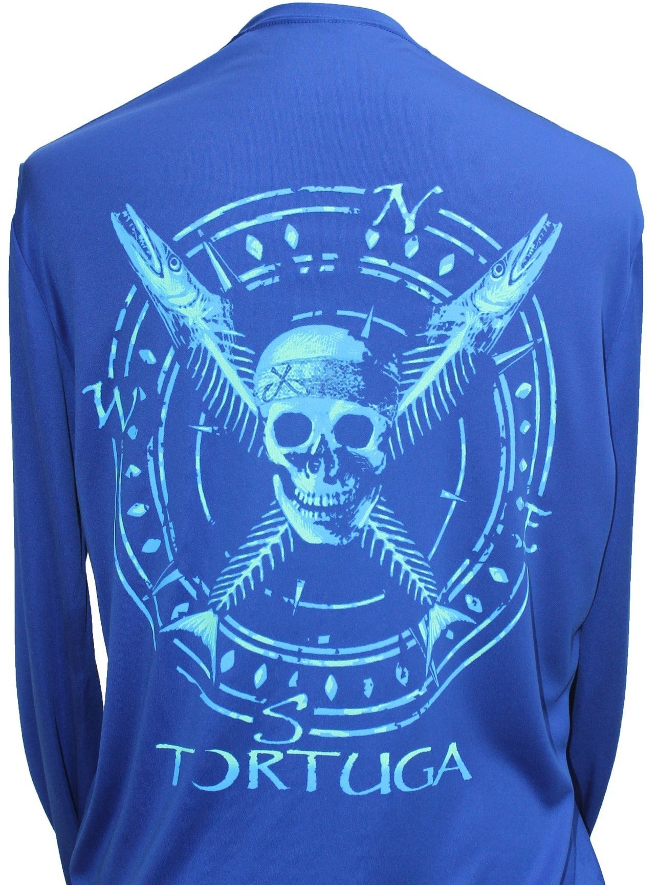 Southern Attitude Tortuga Moon Skull Bones Unisex Sport Tech Rashguard Swim UV Protection Blue T-Shirt