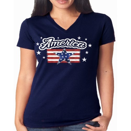 Southern Attitude Preppy USA Flag Tortuga Moon V-Neck T-Shirt - SimplyCuteTees