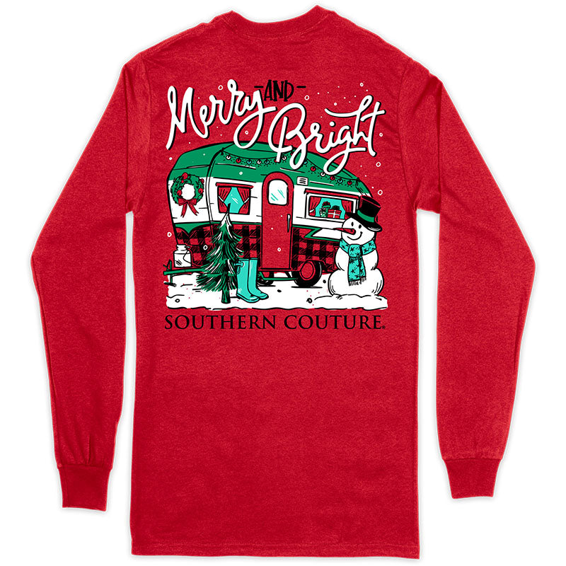 Southern Couture Classic Merry &amp; Bright Camper Holiday Long Sleeve T-Shirt