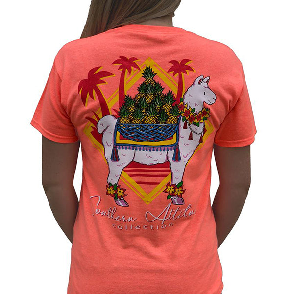 Sale Southern Attitude Coral Preppy Pineapple Llama T-Shirt