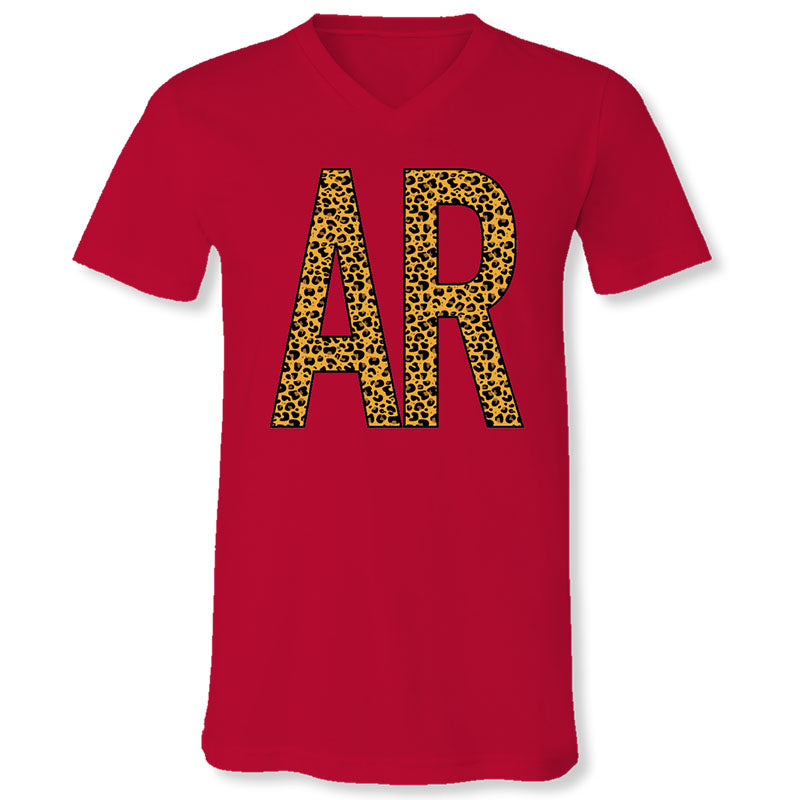 Sassy Frass Arkansas Leopard V-Neck Canvas T-Shirt