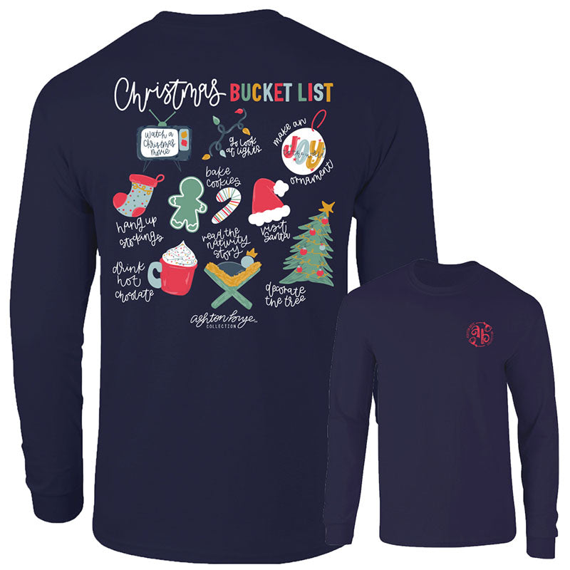 Southernology Ashton Brye Christmas Bucket List Comfort Colors Long Sleeve T-Shirt - SimplyCuteTees