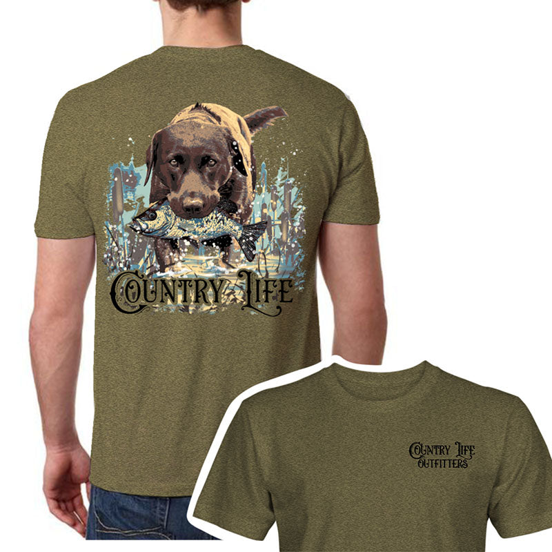 Country Life Outfitters Fishing Dog Unisex Canvas T-Shirt - SimplyCuteTees