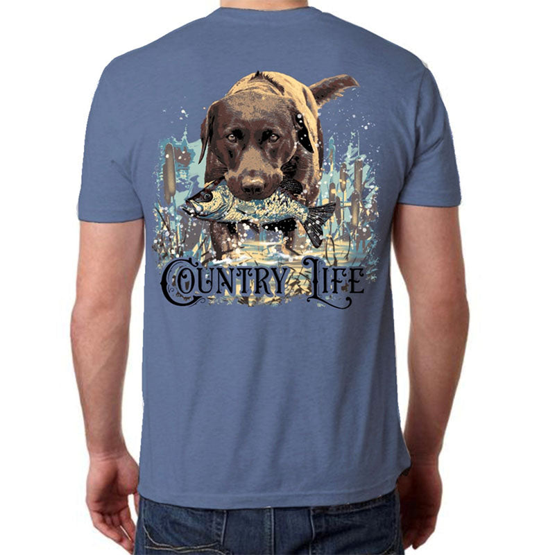 Country Life Outfitters Fishing Dog Unisex Green T-Shirt - SimplyCuteTees